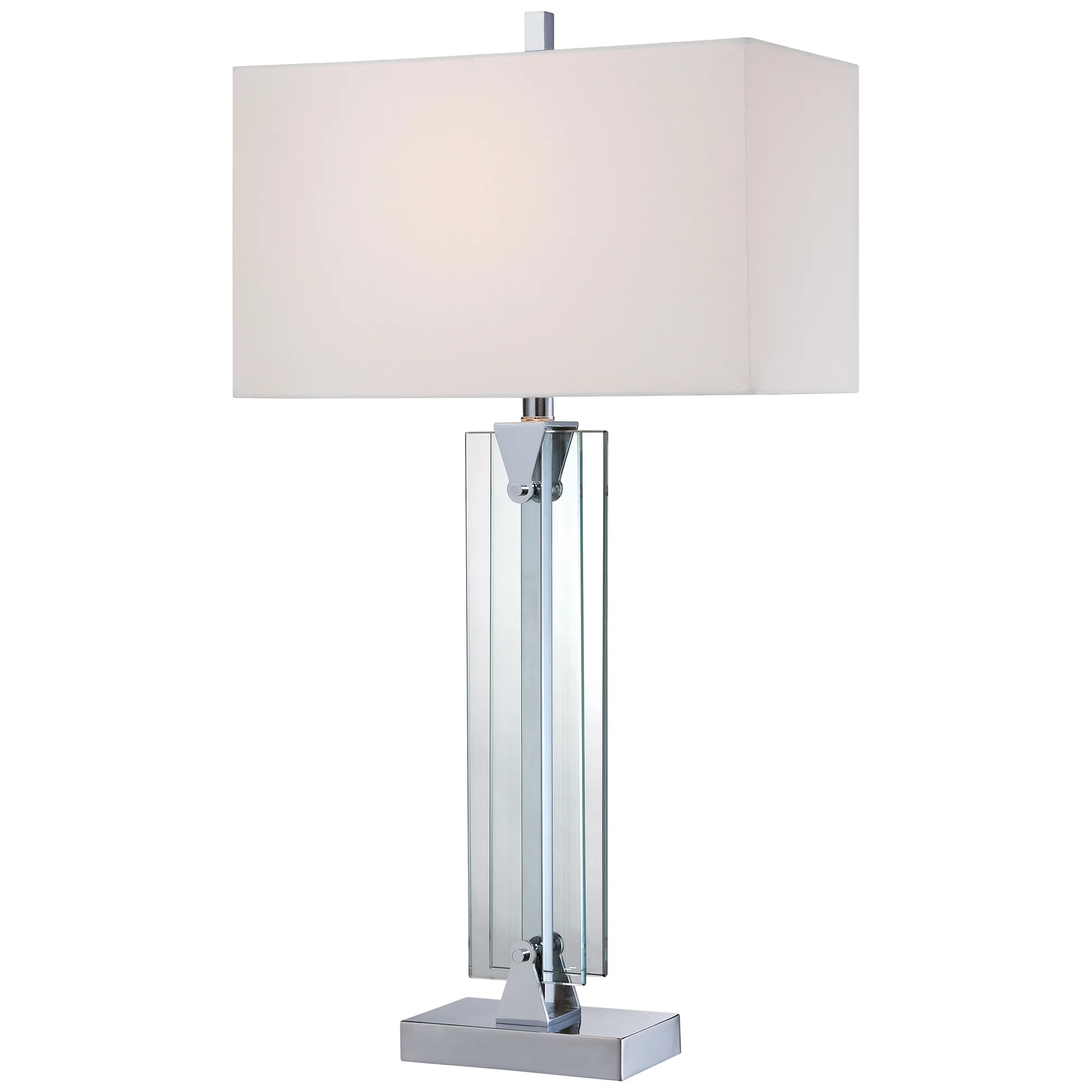 Portables Chrome Table Lamp with White Linen Shade