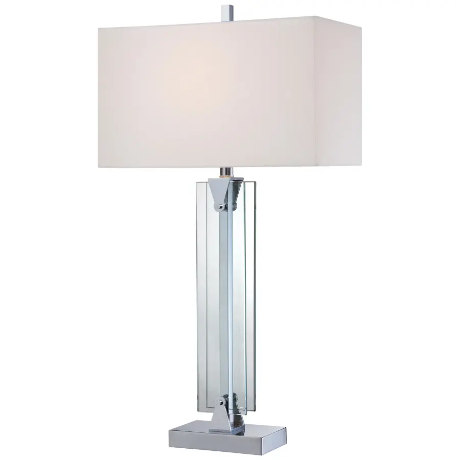 Portables Chrome Table Lamp with White Linen Shade
