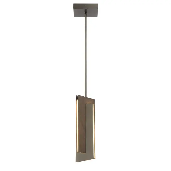 The Intersezioni pendant combines midnight iron with faux walnut for a sophisticated modern aesthetic. Its compact 18-inch design delivers 1737 lumens with exceptional 94 CRI, perfect for task lighting or accent applications.