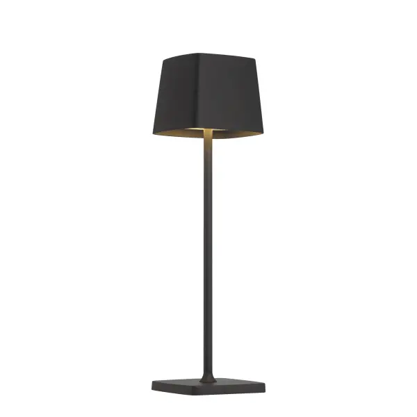 This compact rechargeable LED table lamp combines modern minimalist design with practical portability. The coal black finish and aluminum construction create a sophisticated look, while the USB-C rechargeable battery eliminates cord clutter.