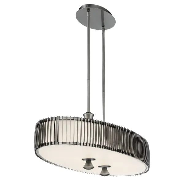 The Night Moves island light delivers nearly 6,000 lumens of high-CRI LED illumination in a contemporary linear design. Its 41-inch span and plated pewter finish make it ideal for modern kitchens and dining spaces. - alternate view