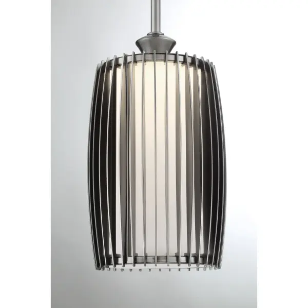 The Night Moves mini pendant delivers contemporary style in a compact 6.5" profile. Its plated pewter finish and white acrylic shade create soft, diffused illumination perfect for task lighting or accent applications. - alternate view