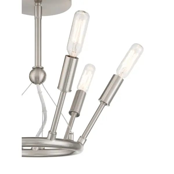 The Royalty 6-Light Semi-Flush combines traditional elegance with contemporary versatility. Its compact 12.75-inch profile and brushed nickel finish make it ideal for smaller spaces needing refined illumination. - alternate view