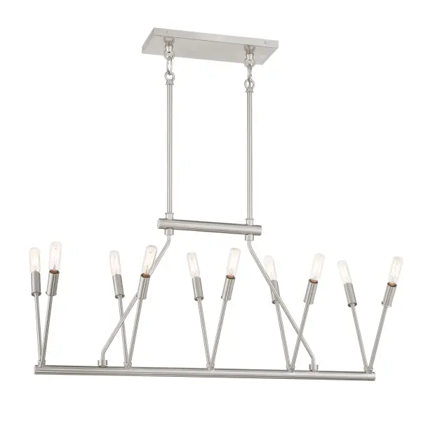 The Royalty collection brings sophisticated transitional style with its brushed nickel finish and 10-light configuration. At 32 inches wide, it's perfectly proportioned for medium to large kitchen islands and dining tables.