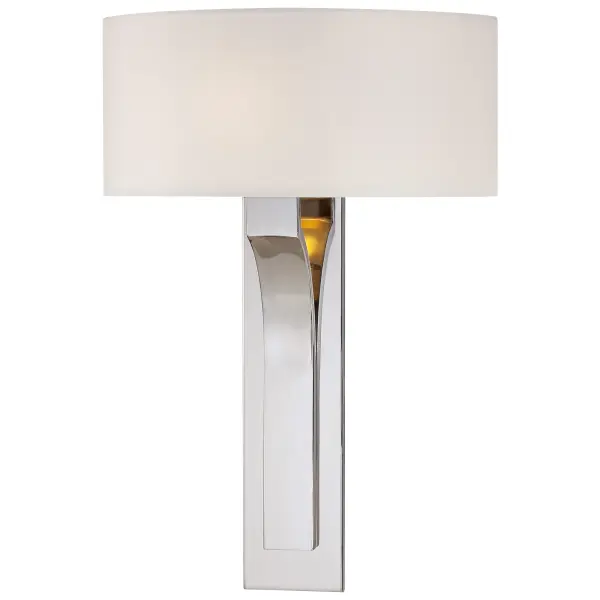This polished nickel wall sconce combines timeless elegance with practical functionality. The white fabric shade provides soft, diffused lighting while the ADA-compliant design makes it ideal for accessible spaces.