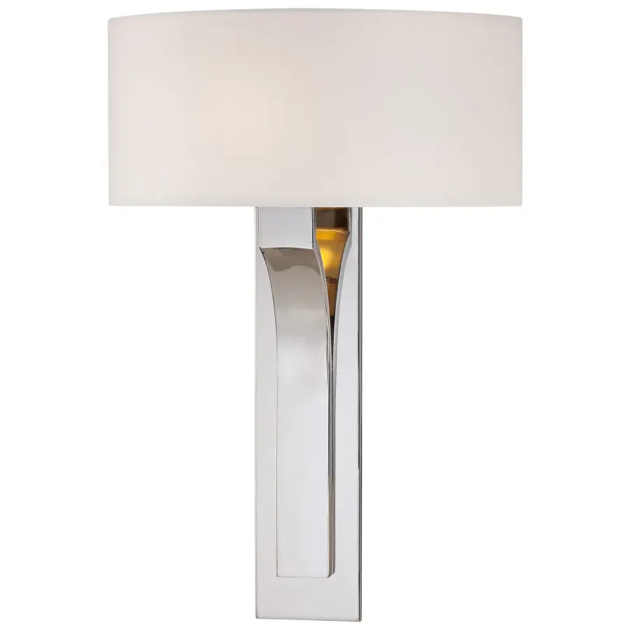 Polished Nickel Wall Sconce with White Fabric Shade