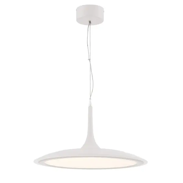 The Hover pendant delivers bright, high-CRI LED illumination in a sleek modern profile. Its 19-inch diameter and matte white finish create a floating disc effect that works beautifully over kitchen islands and dining tables.
