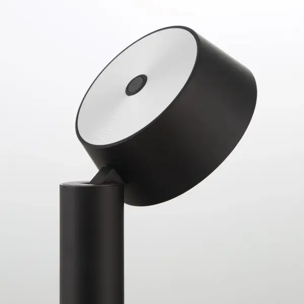 This compact modern floor lamp features adjustable slide-up-and-down functionality for customizable lighting. The coal black finish and aluminum shade deliver contemporary style with energy-efficient LED technology. - alternate view