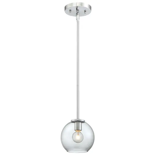 This petite pendant combines polished chrome hardware with a smoky glass globe for a refined, contemporary look. Perfect for multiples over islands or as accent lighting in compact spaces.