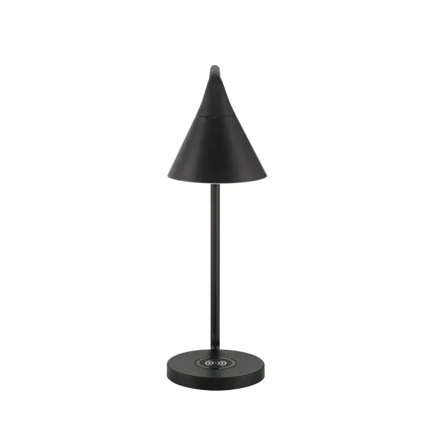 This contemporary LED table lamp combines functional design with modern convenience. The rotating aluminum shade allows precise light direction, while integrated wireless charging keeps devices powered. Perfect for home offices and bedrooms. - alternate view