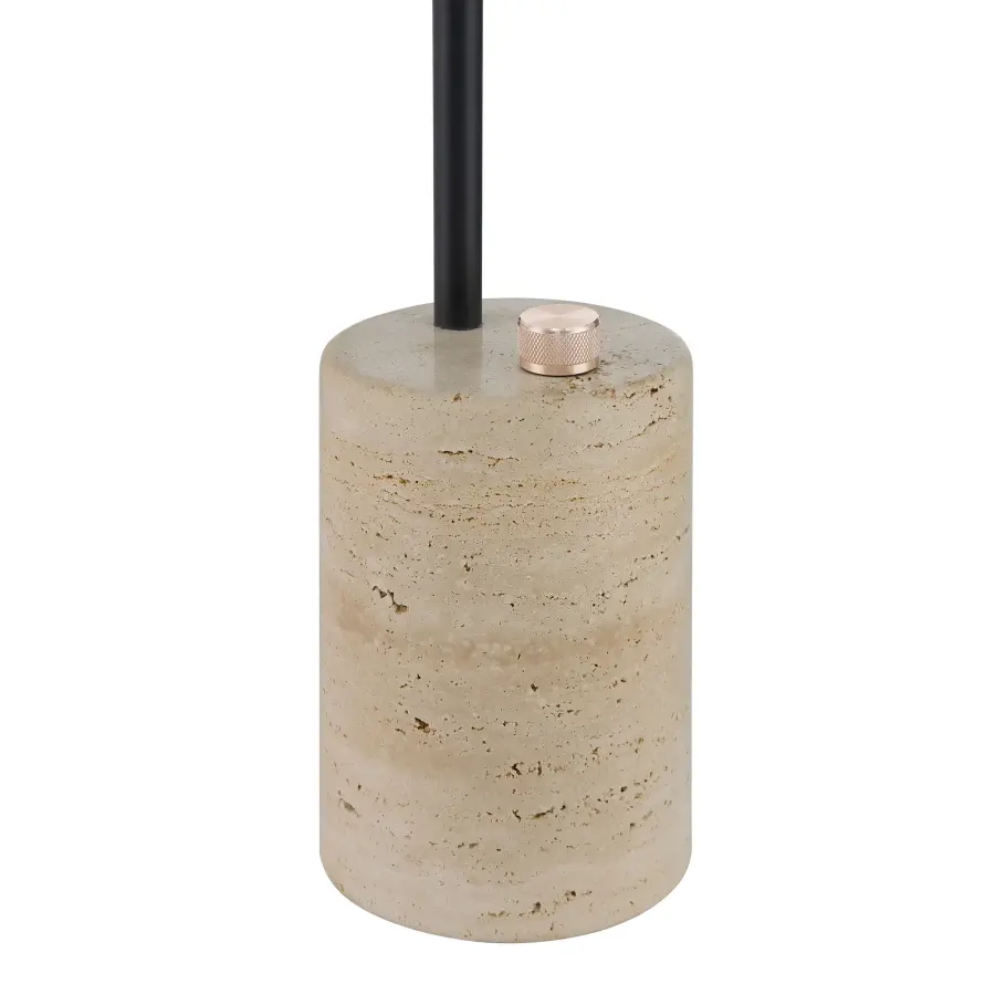 Coal Black LED Table Lamp with Travertine Stone Base - Image 2