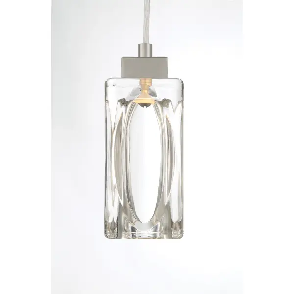 The Putnam Place mini pendant combines sleek brushed nickel with glass shading for a refined contemporary look. Its compact 3-inch width makes it perfect for tight spaces while delivering 368 lumens of high-CRI LED light. - alternate view
