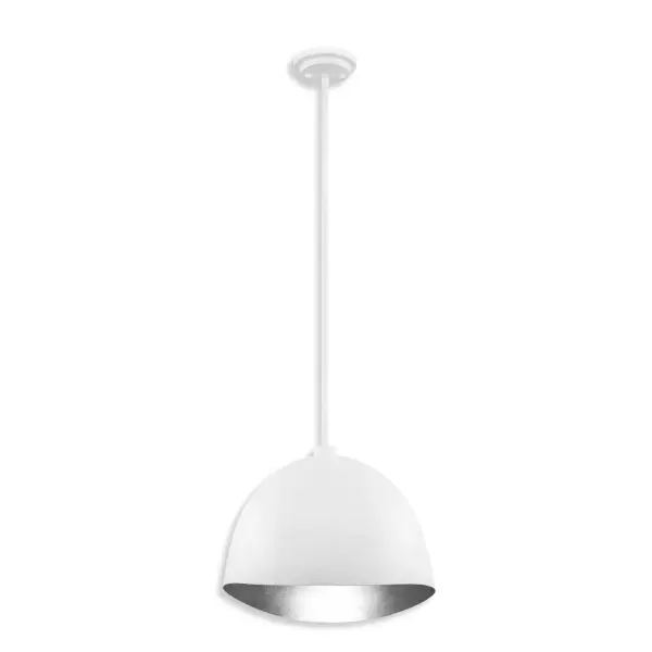 The Eclos pendant combines clean modern lines with sophisticated metallic detailing. Its textured white exterior and silver leaf interior create beautiful light reflection while maintaining a refined aesthetic.