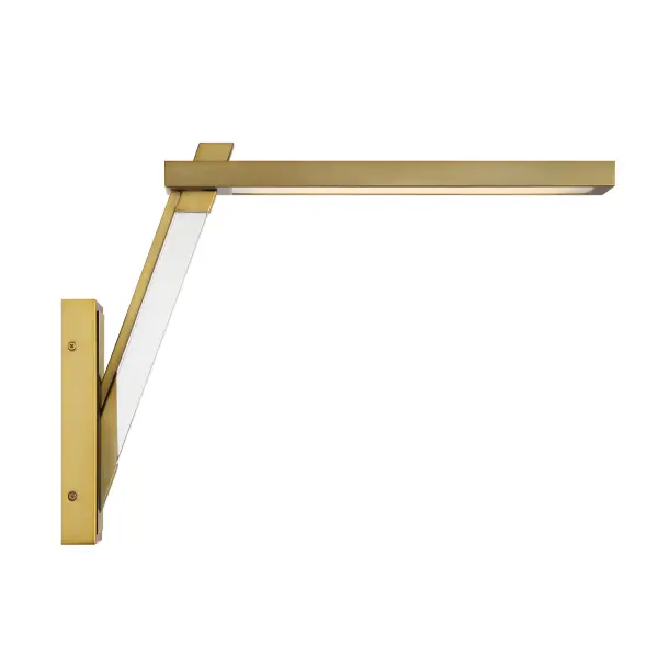 The Sauvity LED wall sconce combines contemporary styling with energy-efficient LED technology. Its coal and soft brass finish creates visual interest, while clear glass with white interior provides warm, diffused illumination. - alternate view