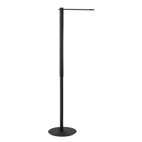 This contemporary floor lamp delivers 574 lumens of dimmable LED light in a slim, space-saving design. The coal black finish and aluminum construction create a sophisticated look perfect for modern workspaces and reading areas.