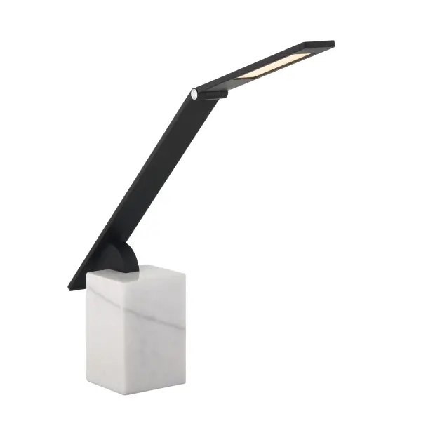 This sophisticated task lamp combines modern functionality with timeless design. The substantial marble base provides stability while the integrated LED delivers focused, dimmable illumination perfect for reading and detailed work.