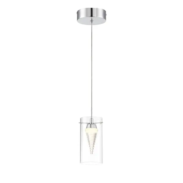 The Funnel Cloud mini pendant delivers modern sophistication with its chrome finish and mixed-material construction. At just 4 inches wide, it's ideal for tight spaces needing focused LED illumination with excellent color rendering.