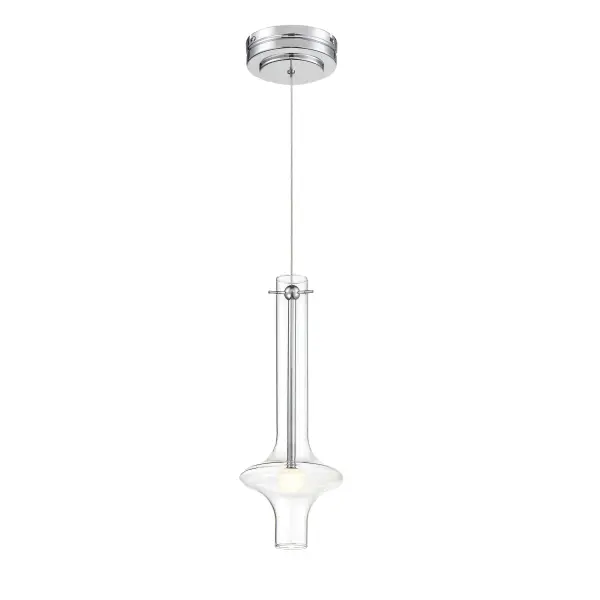 The Bottleneck LED Pendant combines contemporary styling with energy-efficient integrated LED technology. Its compact 6.5-inch diameter and chrome finish make it perfect for modern kitchens, bathrooms, and offices.