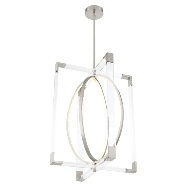 The Double Take pendant delivers over 5,000 lumens of high-CRI LED light through a clean acrylic design. Its substantial 24-inch square profile makes a bold statement while the brushed nickel finish adds refined elegance. - alternate view