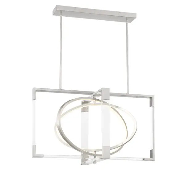 The Double Take delivers modern sophistication with its clean-lined brushed nickel frame and clear acrylic diffusers. High-output LED technology provides 4,087 lumens with exceptional 94 CRI color rendering, perfect for task-intensive spaces.