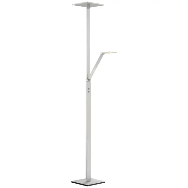 This 71-inch task floor lamp combines two LED light sources (8W and 25W) for flexible illumination. The chiseled nickel finish and clean metal design suit professional and residential spaces, while dimmable LEDs provide customizable lighting.