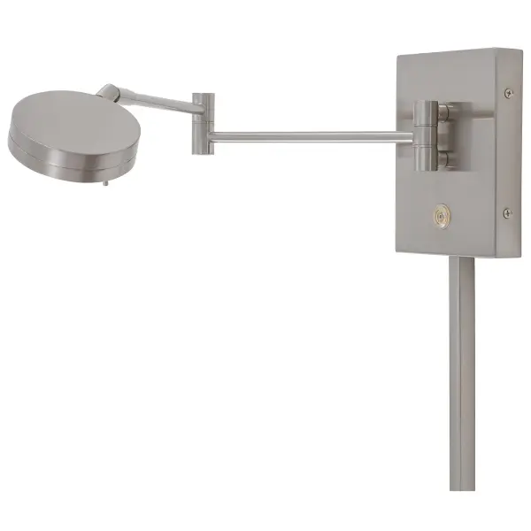 This pharmacy-style wall lamp combines classic task lighting with modern LED efficiency. The swing arm design offers flexible positioning, while the brushed nickel finish and metal shade provide timeless appeal for reading nooks and workspaces. - alternate view