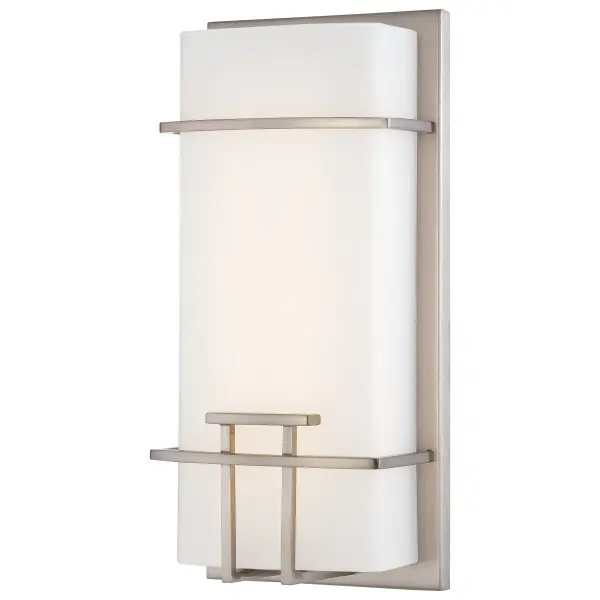 This transitional LED wall sconce combines brushed nickel elegance with practical ADA compliance. The etched opal glass diffuses 1653 lumens of high-CRI light for excellent color rendering, while dimmable functionality offers versatility.