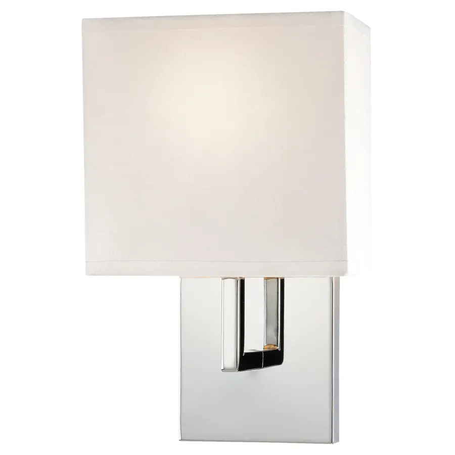 Chrome Wall Sconce with White Fabric Shade