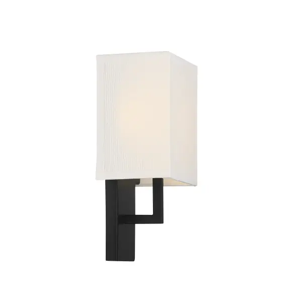 Coal Black LED Wall Sconce with Off White Linen Shade - Image 3