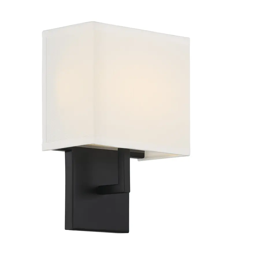 Coal Black LED Wall Sconce with Off White Linen Shade - Image 4