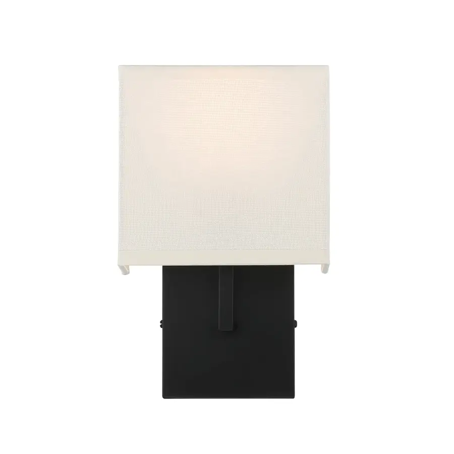 Coal Black Wall Sconce with Off White Linen Shade - Image 2