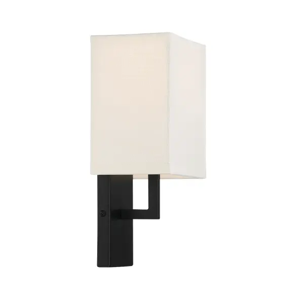 Coal Black Wall Sconce with Off White Linen Shade - Image 3