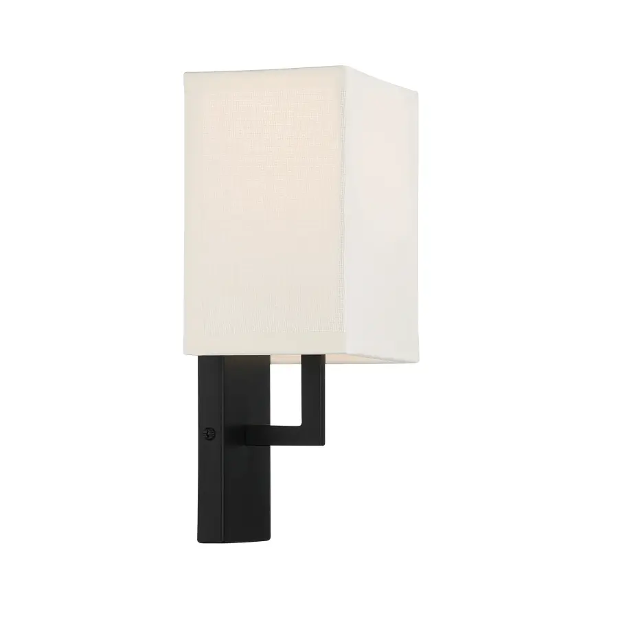 Coal Black Wall Sconce with Off White Linen Shade - Image 3