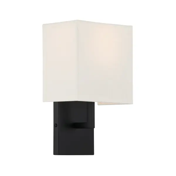 Coal Black Wall Sconce with Off White Linen Shade - Image 4