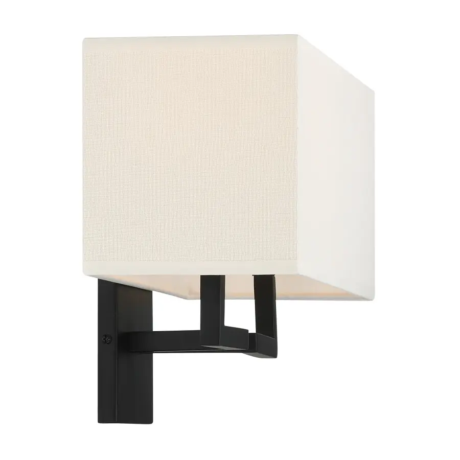 Coal Black Wall Sconce with Off White Linen Shade - Image 3