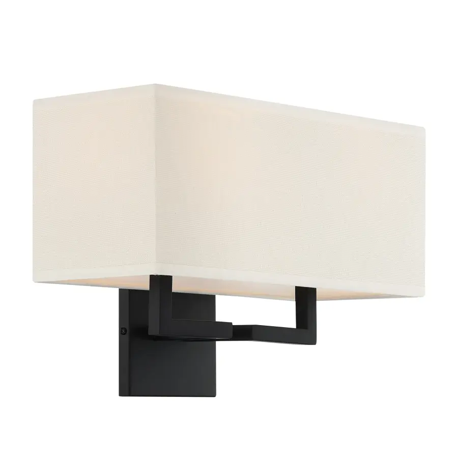 Coal Black Wall Sconce with Off White Linen Shade - Image 4