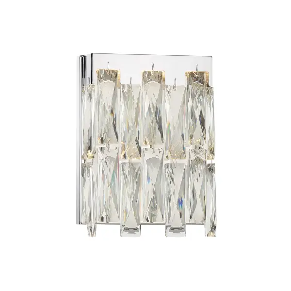 The Curio LED Bath Light combines contemporary chrome styling with clear beveled crystal accents for a sophisticated vanity lighting solution. ADA compliant with excellent color rendering (CRI 92) and dimmable functionality.