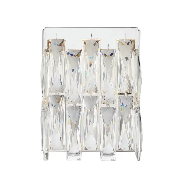 The Curio LED Bath Light combines contemporary chrome styling with clear beveled crystal accents for a sophisticated vanity lighting solution. ADA compliant with excellent color rendering (CRI 92) and dimmable functionality. - alternate view