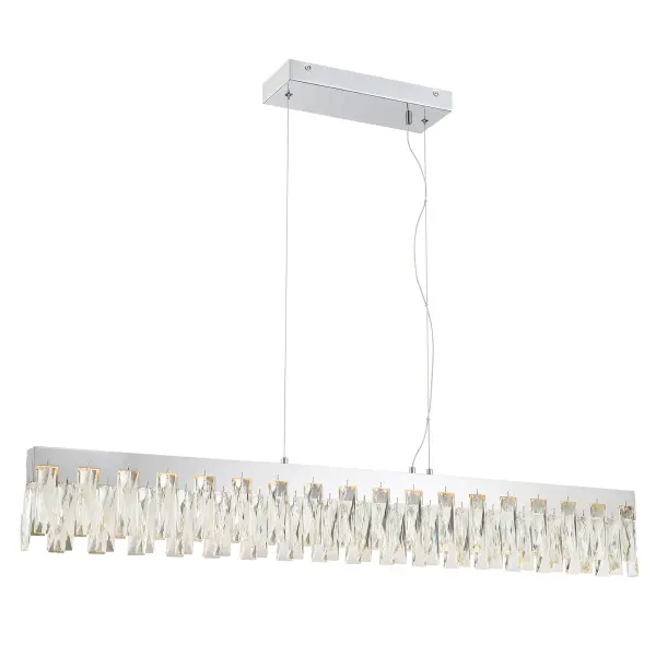 The Curio LED Island Light combines contemporary chrome styling with sparkling crystal elements to create a sophisticated focal point. At 43.5 inches wide, it's perfectly sized for kitchen islands and dining tables, delivering 2,398 lumens of high-CRI light.
