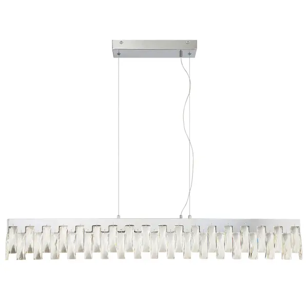 The Curio LED Island Light combines contemporary chrome styling with sparkling crystal elements to create a sophisticated focal point. At 43.5 inches wide, it's perfectly sized for kitchen islands and dining tables, delivering 2,398 lumens of high-CRI light. - alternate view