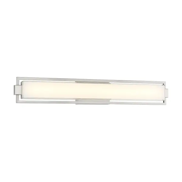 The Opening Act 31" LED bath light delivers exceptional illumination with 3,318 lumens and a 92 CRI for accurate color rendering. Its brushed nickel finish and frosted glass create a clean, modern aesthetic perfect for contemporary bathrooms.