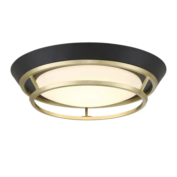 The Beam Me Up! flush mount combines industrial-modern aesthetics with exceptional LED performance. Its compact 14" profile and 3" height make it ideal for low ceilings, while the coal black and brass finish adds sophisticated contrast.