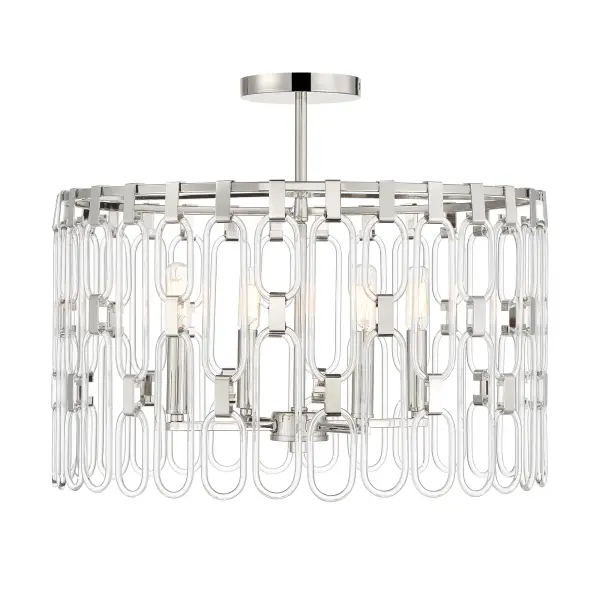 The Charming collection offers elegant versatility with its convertible pendant-to-semi-flush design. Polished nickel finish and glass shades create a refined look that bridges traditional and contemporary styles.