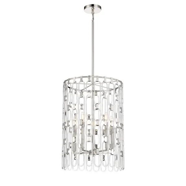 The Charming 5-Light Pendant combines contemporary style with classic elegance. Its polished nickel finish and glass shades create sophisticated illumination perfect for dining areas and entryways.