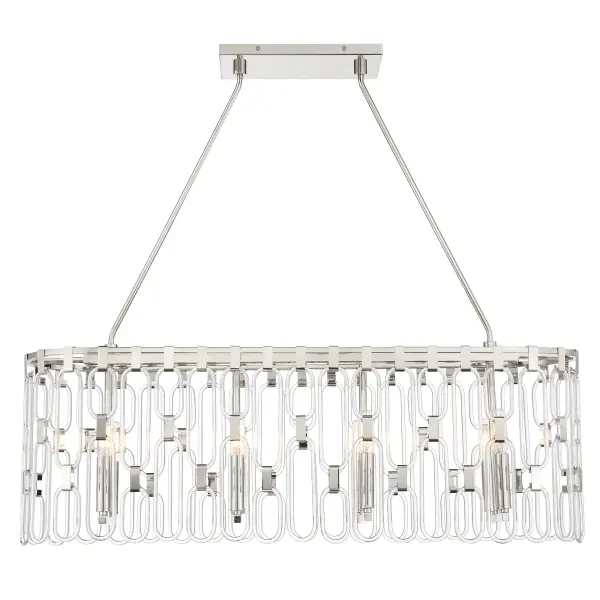 The Charming collection brings sophisticated style with its polished nickel finish and 8-light configuration. At 36 inches wide, this linear chandelier provides excellent illumination for kitchen islands and dining tables. - alternate view