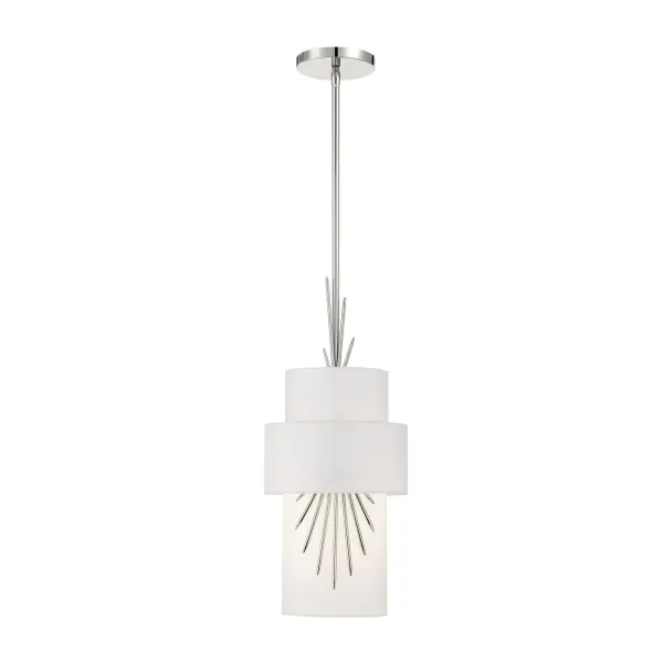 The Gramercy by Robin Baron brings sophisticated simplicity to compact spaces. Its polished nickel finish and white silk shade create a refined focal point perfect for kitchen islands, powder rooms, or intimate dining areas. - alternate view