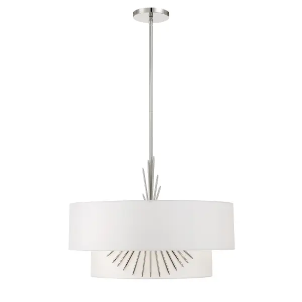 The Gramercy pendant by renowned designer Robin Baron combines sophisticated simplicity with refined materials. Its polished nickel frame and white silk shade create a soft, diffused glow perfect for intimate dining or bedroom settings. - alternate view