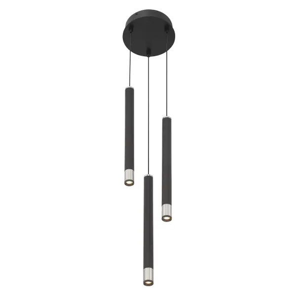 The Wand pendant combines contemporary styling with exceptional color rendering (98 CRI) in a compact 7-inch profile. Its brushed nickel and coal finish adds sophisticated contrast, while integrated LED technology delivers warm, dimmable illumination perfect for smaller rooms and task areas. - alternate view