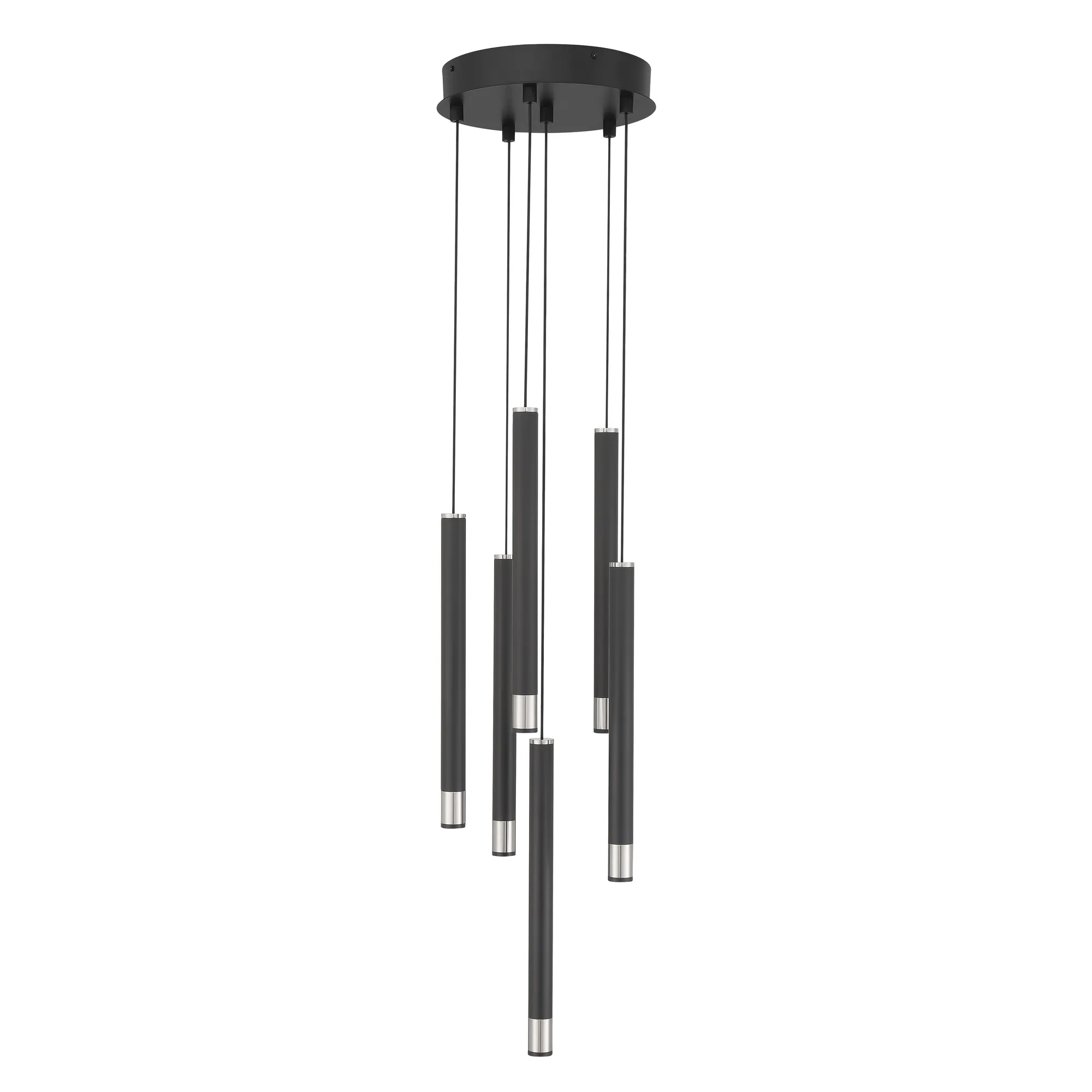 Wand 6-Light LED Pendant in Coal and Brushed Nickel