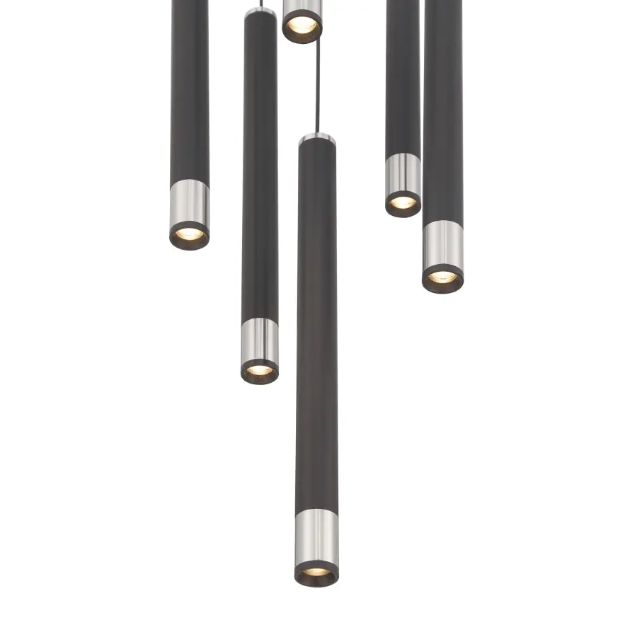 Wand 6-Light LED Pendant in Coal and Brushed Nickel - Image 2